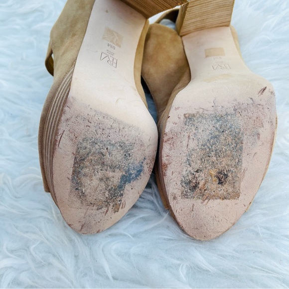 Pelle Moda Nude Neutral Tan Suede Open Peep Toe High Heel Sandal - Picture 12 of 16